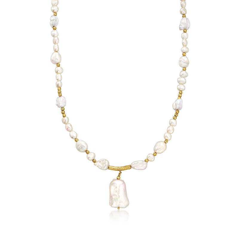 5-14mm Cultured Baroque Pearl Drop Necklace in 18kt Gold Over Sterling image number 2