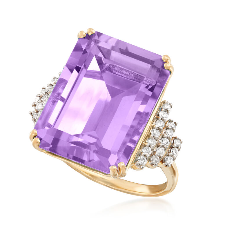 16.00 Carat Amethyst and .23 ct. t.w. Diamond Ring in 14kt Yellow Gold image number 3