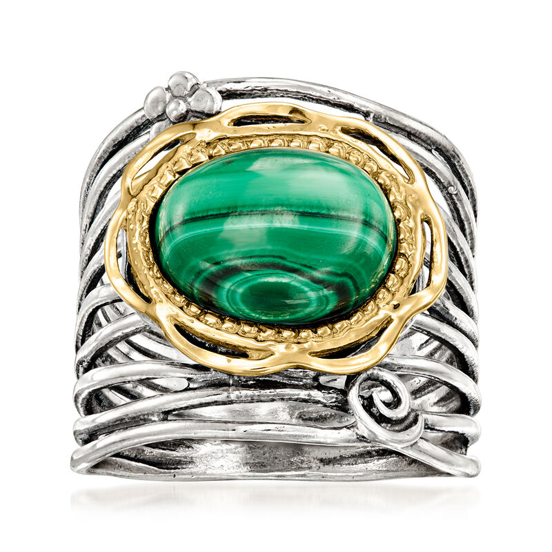 Malachite Flower Ring in Sterling Silver and 14kt Yellow Gold image number 0