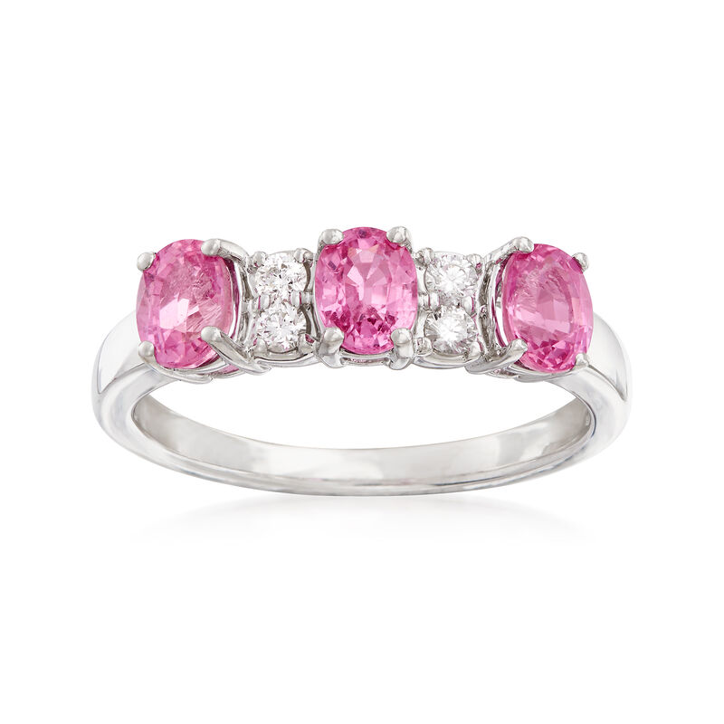 1.20 ct.t.w. Pink Sapphire and .12 ct. t.w. Diamond Ring in 14kt White Gold image number 0