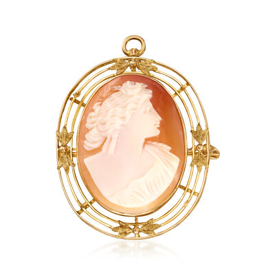 C. 1980 Vintage Brown Shell Cameo Pin/Pendant in 10kt Yellow Gold
