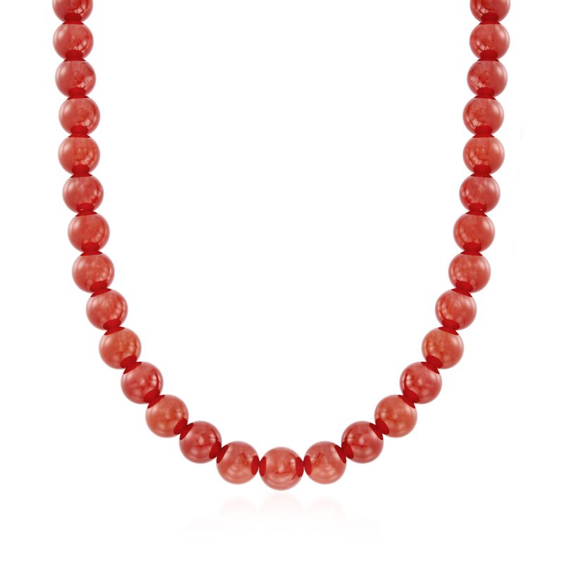 10mm Carnelian Jewelry Set: Beaded Necklace, Bracelet and Earrings in Sterling Silver. 18&quot; image number 2