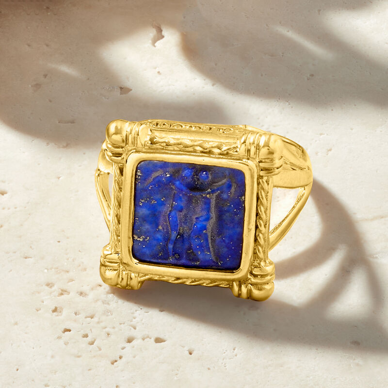 Italian Tagliamonte Lapis Cameo Ring in 18kt Gold Over Sterling image number 3