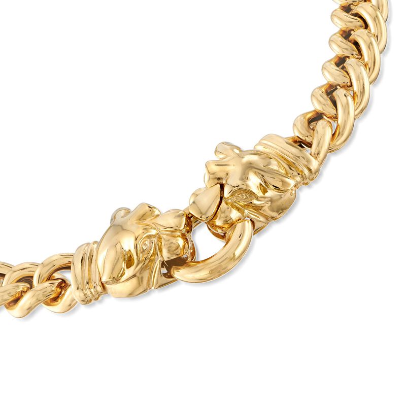 Italian 18kt Gold Over Sterling Double Panther Head Curb-Link Necklace image number 2