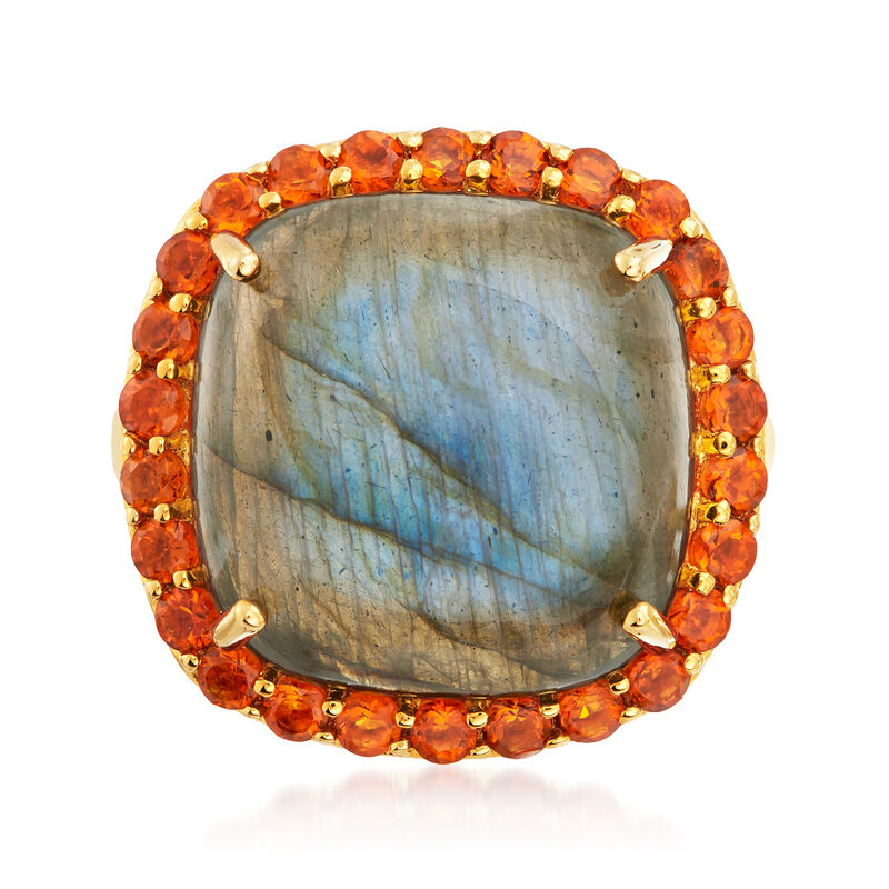 Labradorite and 1.00 ct. t.w. Orange Citrine Ring in 18kt Gold Over Sterling image number 0
