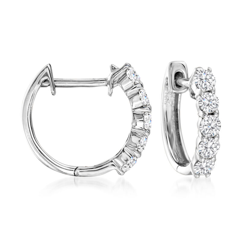 .50 ct. t.w. Diamond Huggie Hoop Earrings in 14kt White Gold. 3/8&quot; image number 0