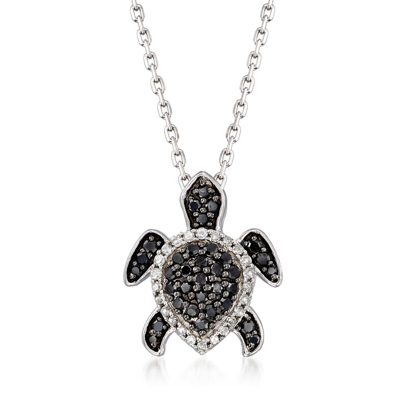 .25 ct. t.w. Black and White Diamond Turtle Pendant Necklace in Sterling Silver image number 0