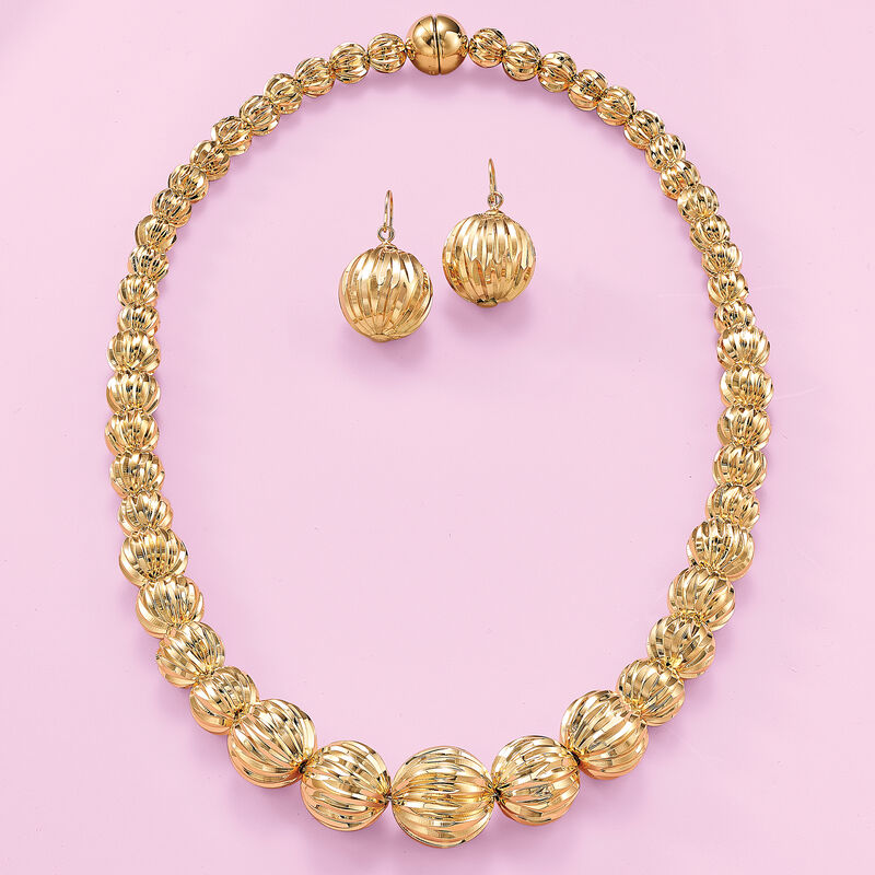 Italian Andiamo 8-17mm 14kt Yellow Gold Fluted Bead Necklace image number 4