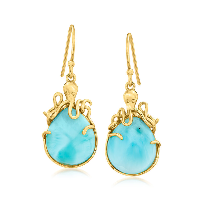 Larimar Octopus Drop Earrings in 18kt Gold Over Sterling image number 0