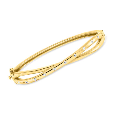 .25 ct. t.w. Lab-Grown Diamond Crisscross Bangle Bracelet in 18kt Gold Over Sterling
