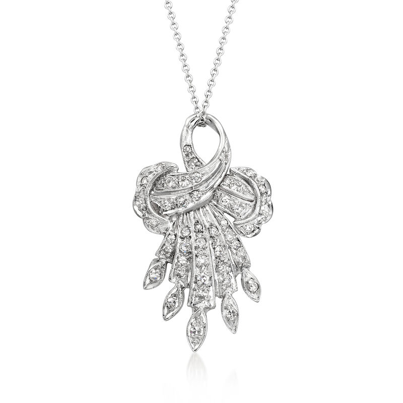 C. 1970 Vintage .50 ct. t.w. Diamond Drop Pendant Necklace in 14kt White Gold image number 0
