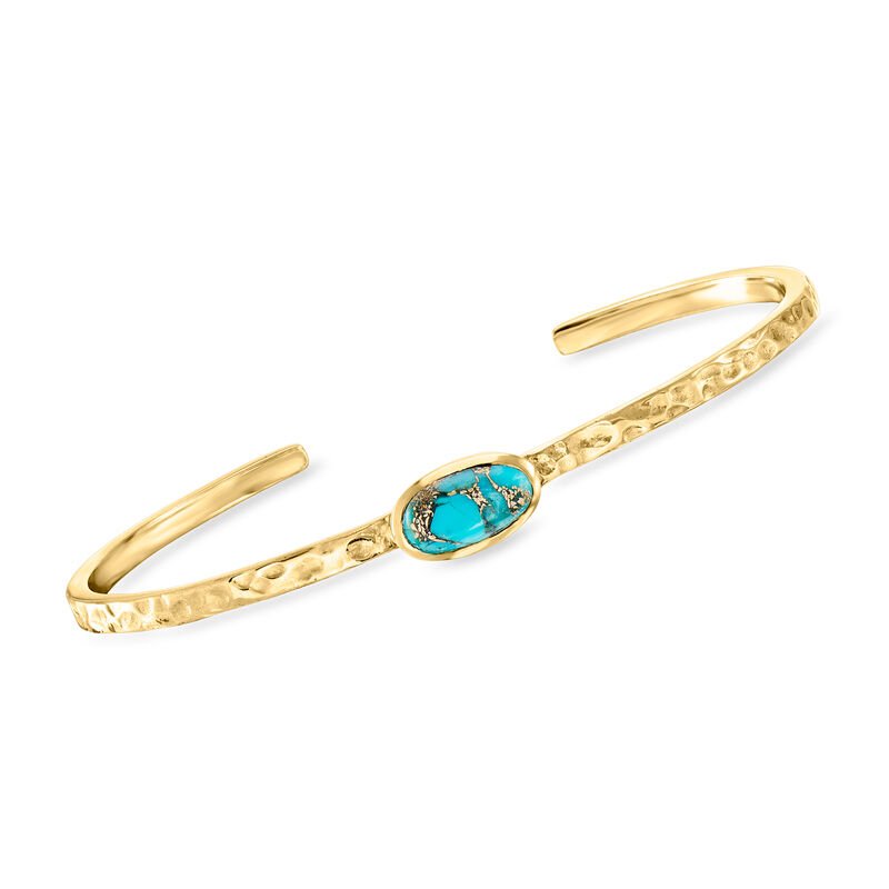 Turquoise Hammered Cuff Bracelet in 18kt Gold Over Sterling image number 0