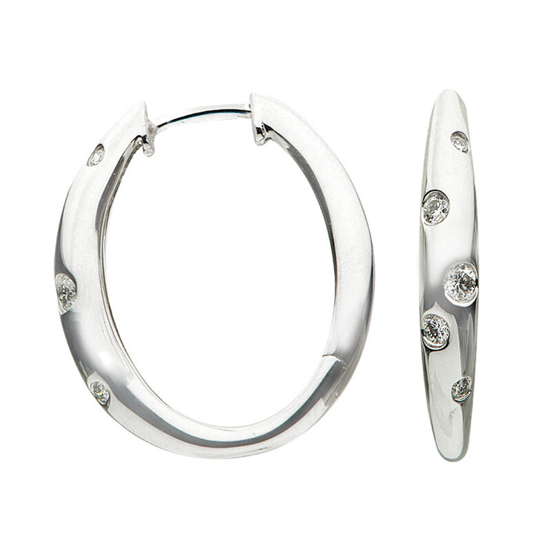 .13 ct. t.w. Diamond Oval Hoop Earrings in 18kt White Gold. 3/4" image number 0