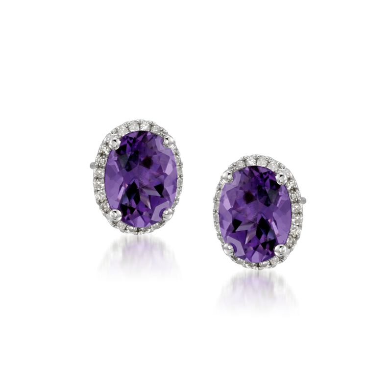 3.50 ct. t.w. Amethyst Stud Earrings with .10 ct. t.w. Diamonds in 14kt White Gold image number 0