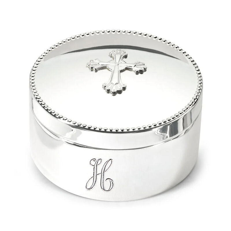 Single-Initial - Reed & Barton "Abbey Cross" Silver Plate Personalized Rosary Box  image number 0