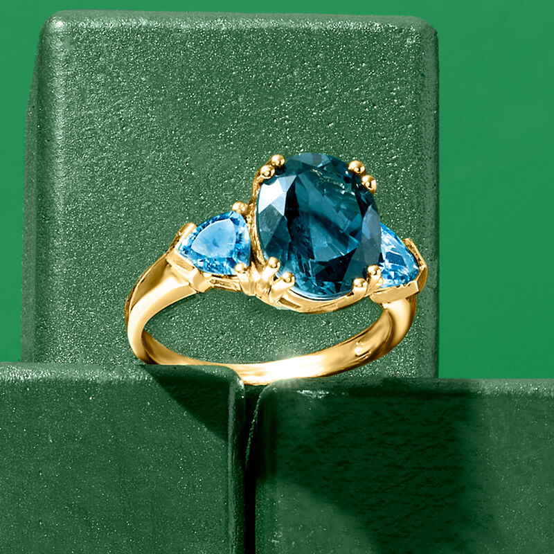 5.40 ct. t.w. Tonal Blue Topaz Three-Stone Ring in 14kt Yellow Gold image number 3