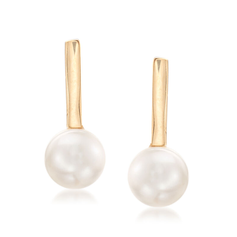 6-7mm Cultured Pearl Linear Drop Earrings in 14kt Yellow Gold image number 3