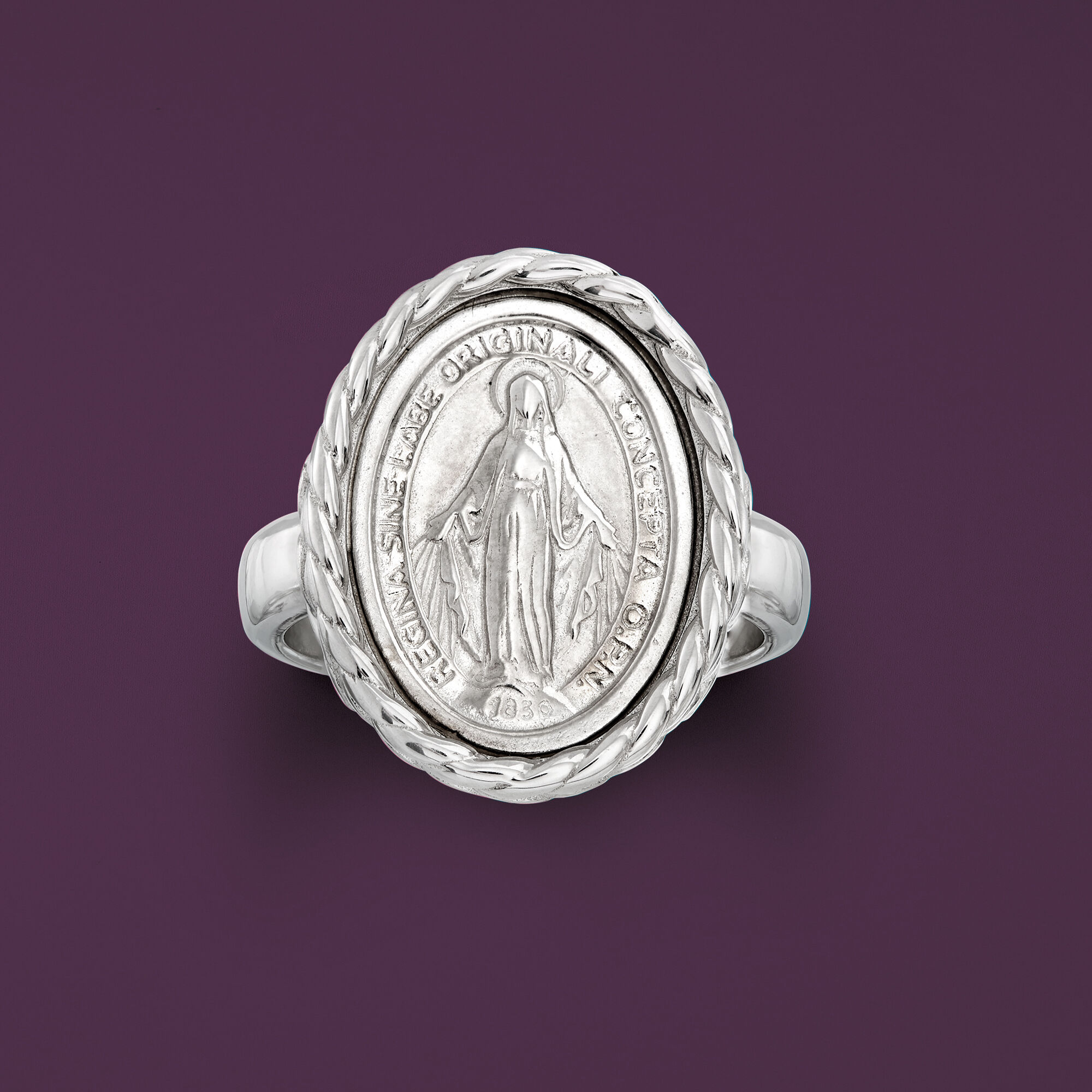 Italian Sterling Silver Miraculous Medal Oval Ring