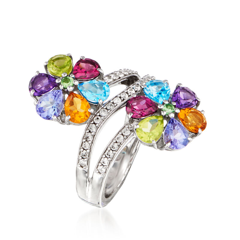 4.18 ct. t.w. Multi-Gemstone Flower Ring in Sterling Silver image number 2