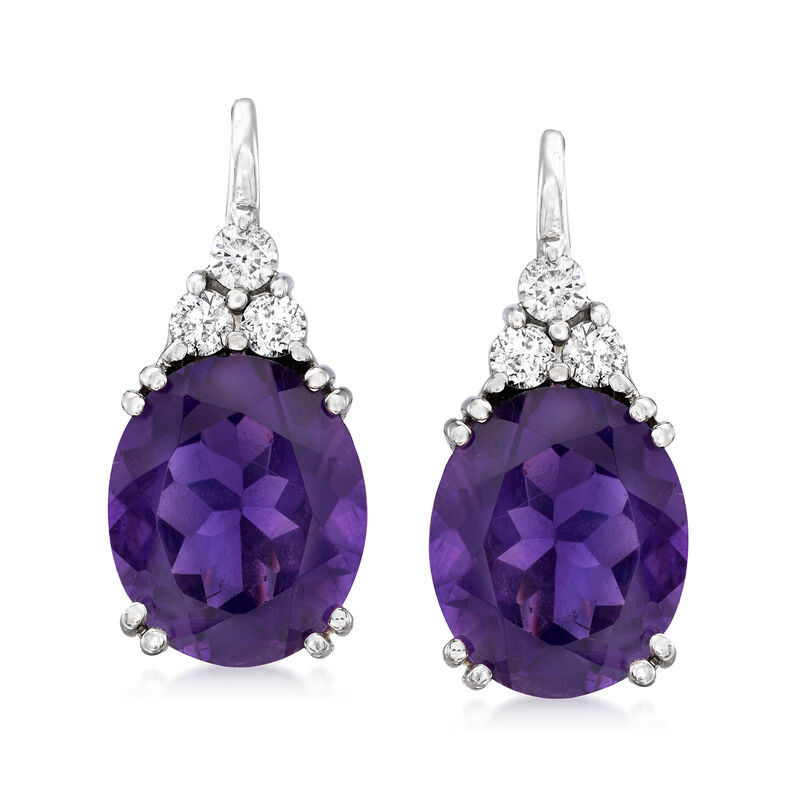 9.00 ct. t.w. Amethyst and .38 ct. t.w. Diamond Drop Earrings in 14kt White Gold image number 0