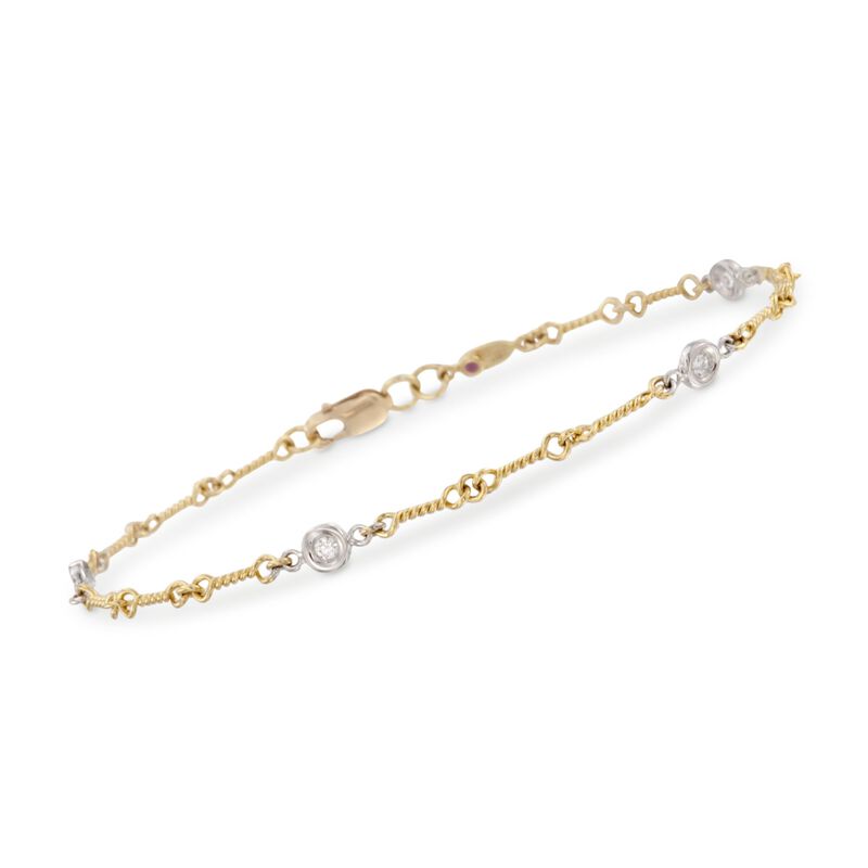 Roberto Coin .16 ct. t.w. Bezel-Set Diamond Link Bracelet in 18kt Two-Tone Gold. 7&quot; image number 0