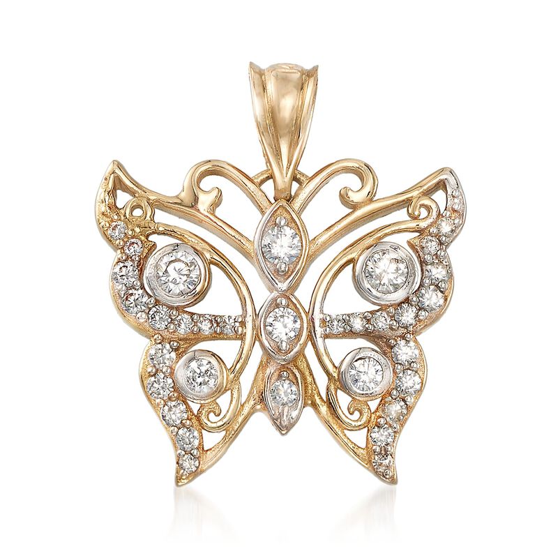 .45 ct. t.w. CZ Butterfly Pendant in 14kt Yellow Gold image number 0