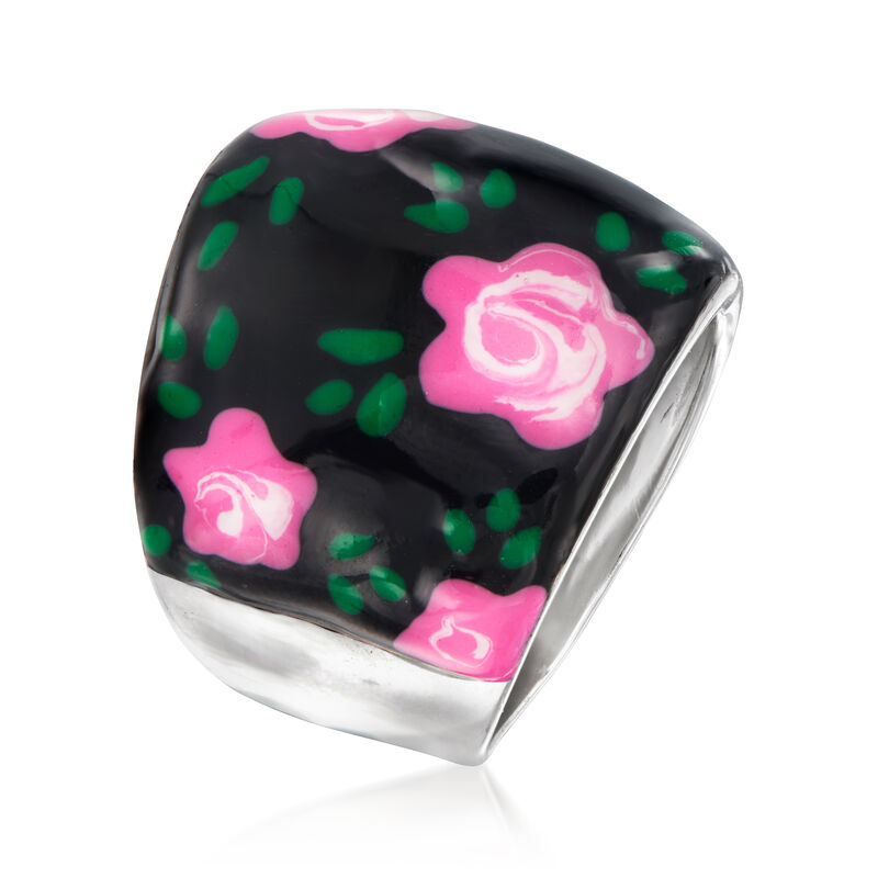 Italian Multicolored Enamel Floral Ring in Sterling Silver image number 2