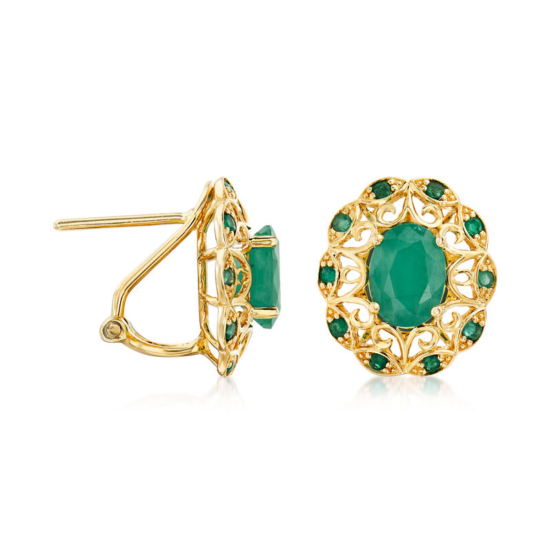 2.50 ct. t.w. Emerald Openwork Earrings in 14kt Yellow Gold image number 2