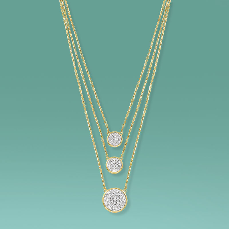 1.00 ct. t.w. Pave Diamond Circle Layered Necklace in 14kt Yellow Gold. 18&quot; image number 5