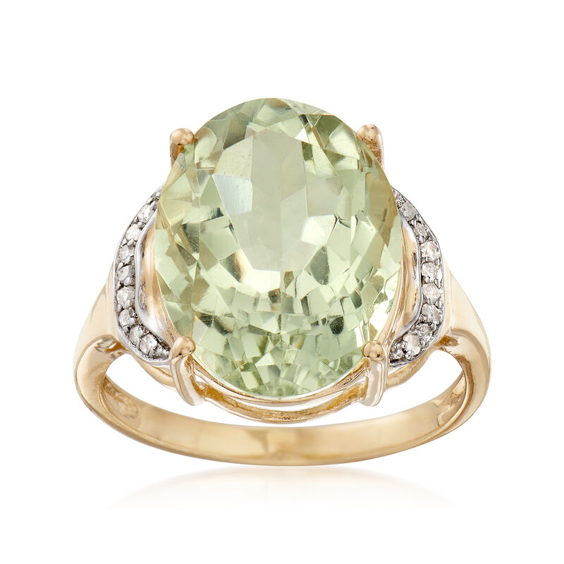 8.50 Carat Green Prasiolite Ring with Diamond Accents in 14kt Gold Over Sterling image number 0