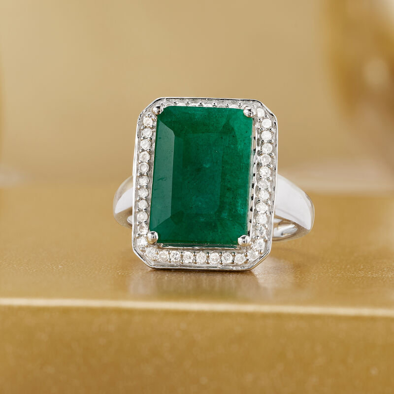 4.40 Carat Emerald and .20 ct. t.w. Diamond Ring in Sterling Silver image number 4