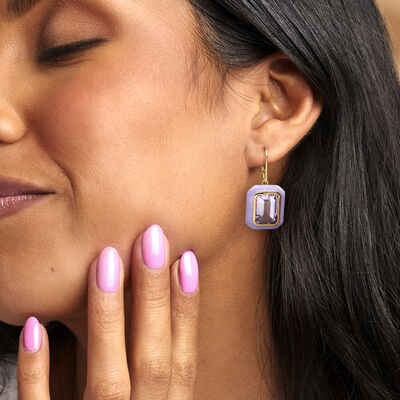 14.00 ct. t.w. Amethyst Drop Earrings with Pastel Purple Enamel in 18kt Gold Over Sterling