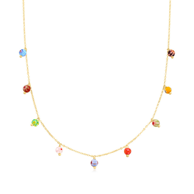 Italian Multicolored Murano Glass Bead Charm Necklace in 14kt Yellow Gold image number 0
