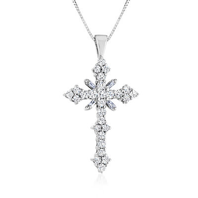 1.00 ct. t.w. Diamond Cross Pendant Necklace in 14kt White Gold