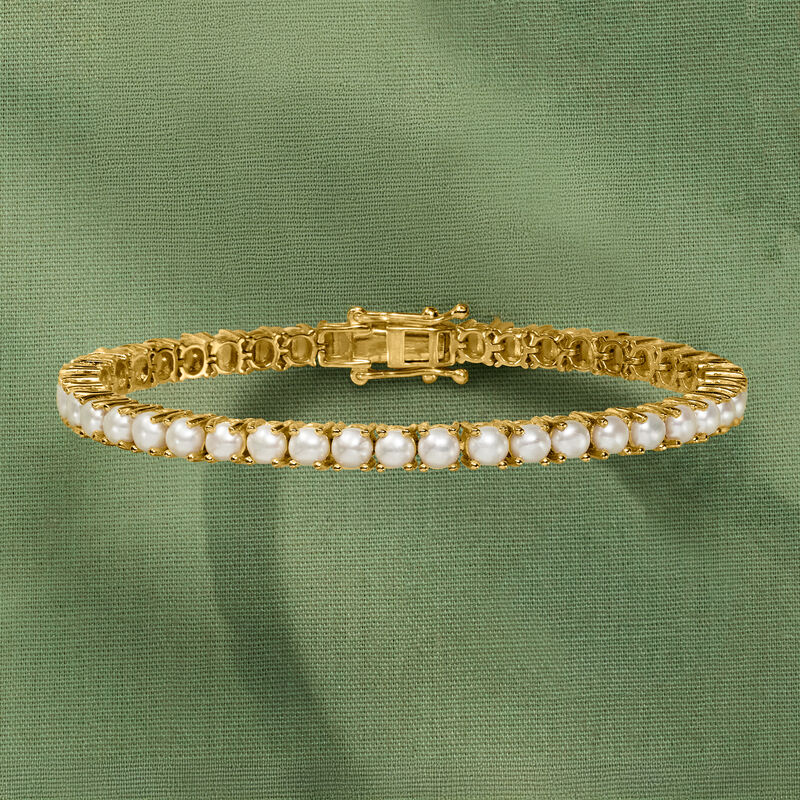 4mm Cultured Pearl Tennis Bracelet in 18kt Gold Over Sterling image number 3