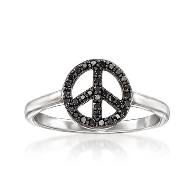 .20 ct. t.w. Black Diamond Peace Sign Ring in Sterling Silver