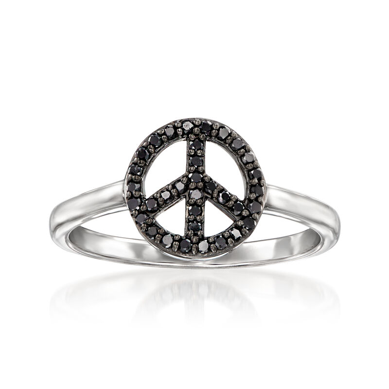 .20 ct. t.w. Black Diamond Peace Sign Ring in Sterling Silver image number 0