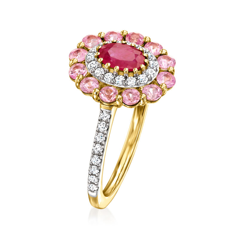 .30 Carat Ruby and .80 ct. t.w. Pink Sapphire Ring with .29 ct. t.w. Diamonds in 14kt Yellow Gold. Size 7 image number 2