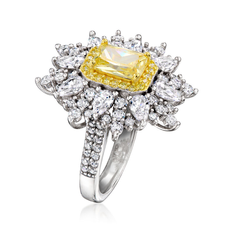 4.80 ct. t.w. Yellow and White CZ Burst Ring in Sterling Silver image number 2