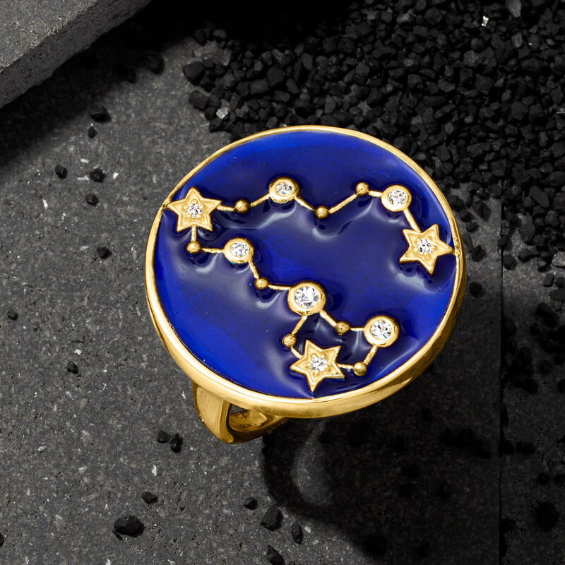 .20 ct. t.w. White Zircon and Blue Enamel Cancer Zodiac Constellation Ring in 18kt Gold Over Sterling image number 3