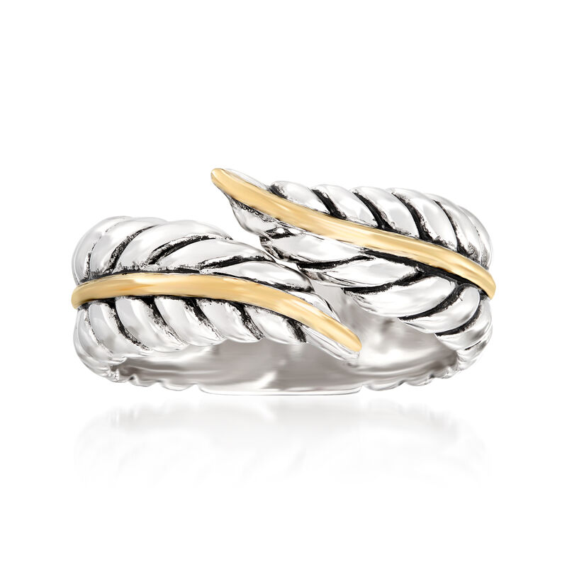 Sterling Silver and 14kt Yellow Gold Leaf Bypass Ring image number 0