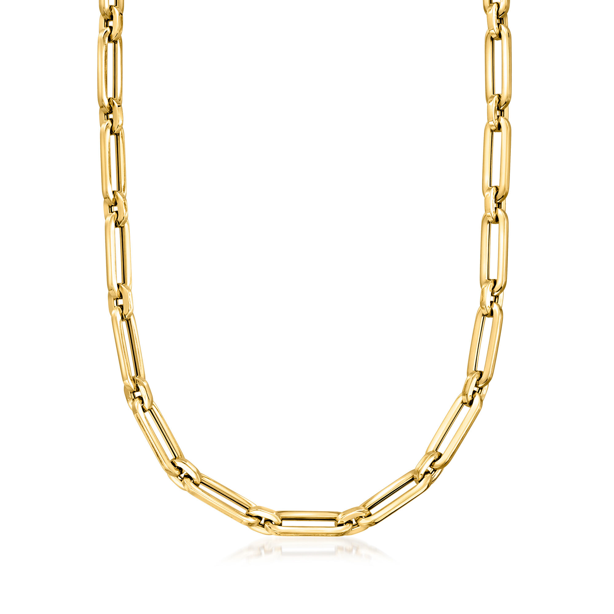 Italian 14kt Yellow Gold Alternating Paper Clip Link Necklace