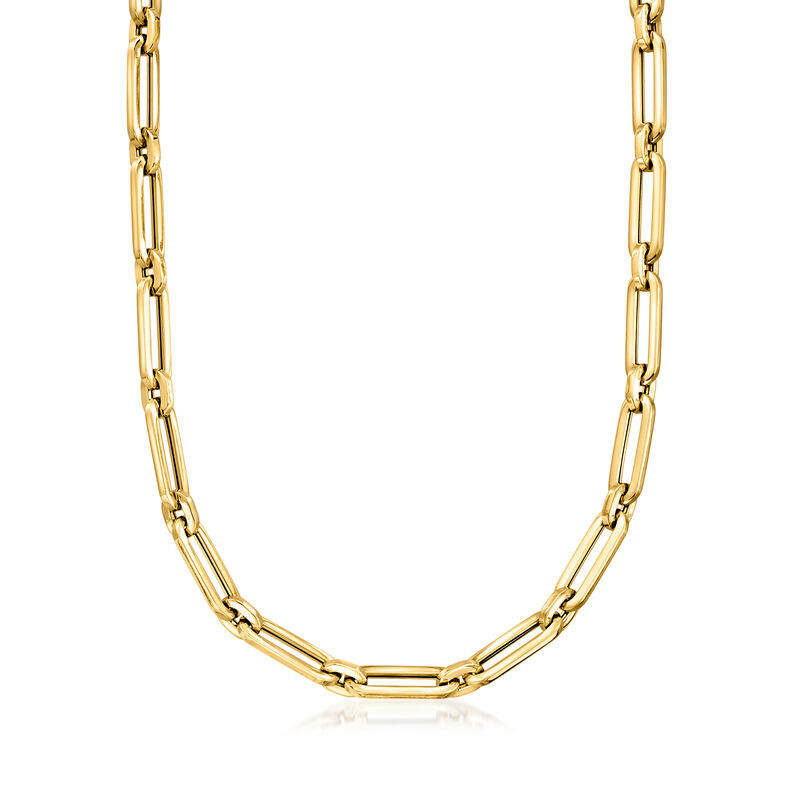 Italian 14kt Yellow Gold Alternating Paper Clip Link Necklace image number 3