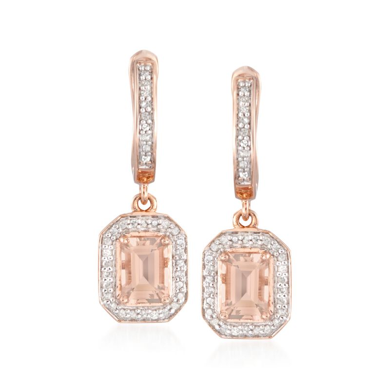 1.60 ct. t.w. Morganite Earrings with Diamonds in 14kt Rose Gold Over Sterling image number 0