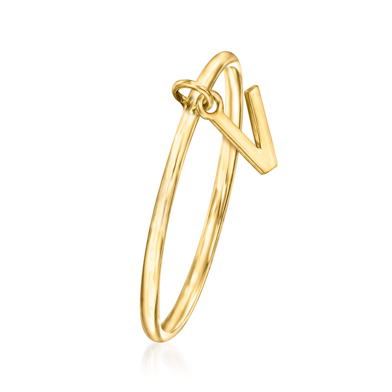 14kt Yellow Gold "V" Initial Charm Ring image number 2