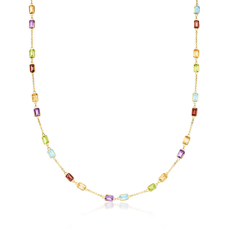 14.10 ct. t.w. Multi-Gemstone Station Necklace in 14kt Yellow Gold. 18&quot; image number 1
