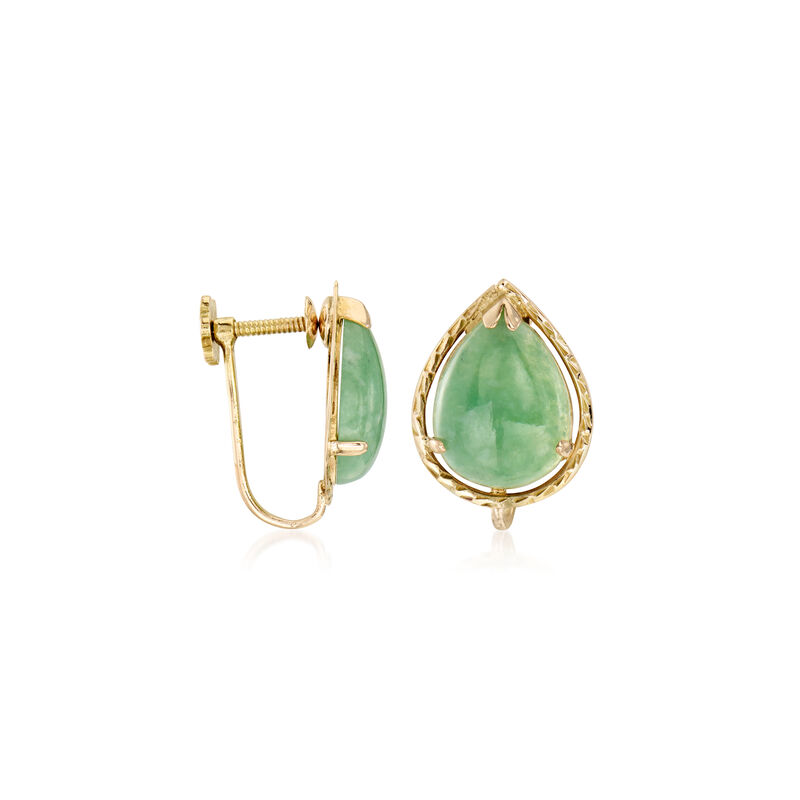 C. 1930 Vintage Jade Earrings in 14kt Yellow Gold  image number 2