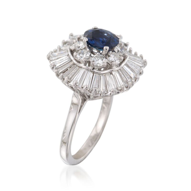C. 1990 Vintage 1.42 Carat Sapphire and 2.60 ct. t.w. Diamond Ring in 18kt White Gold image number 2