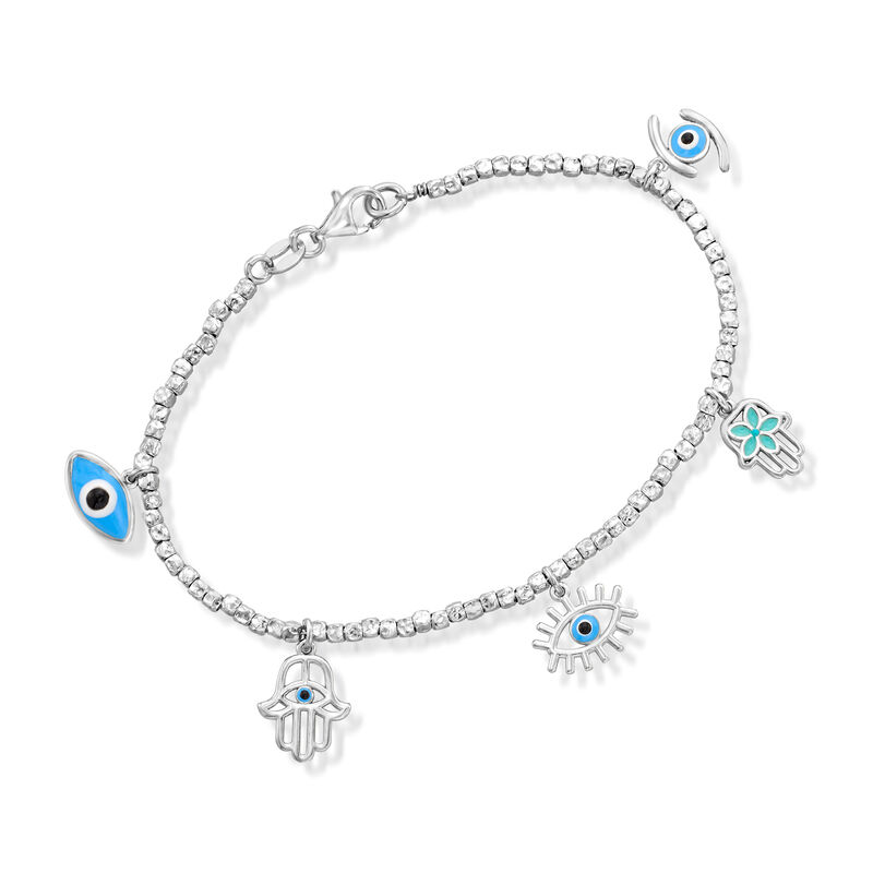 Italian Multicolored Enamel Good Luck Charm Bead Bracelet in Sterling Silver image number 0