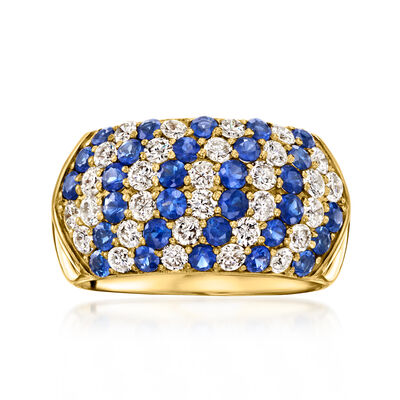 C. 1990 Vintage 1.40 ct. t.w. Sapphire and 1.10 ct. t.w. Diamond Multi-Row Ring in 18kt Yellow Gold